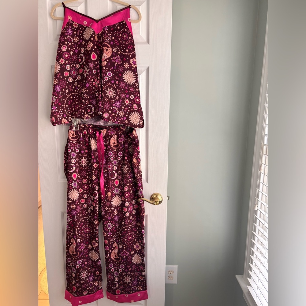 Ann Taylor Sleep Floral Pink Purple Printed Pajama Set Top and Bottom Size XL